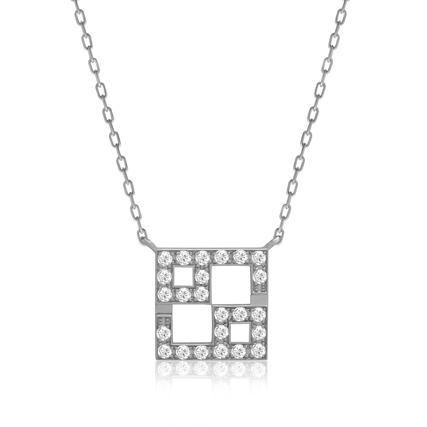 Silver Horoscope Necklace (Cancer) with a geometric pendant set in bright zircon stones, linked by a classic chain.