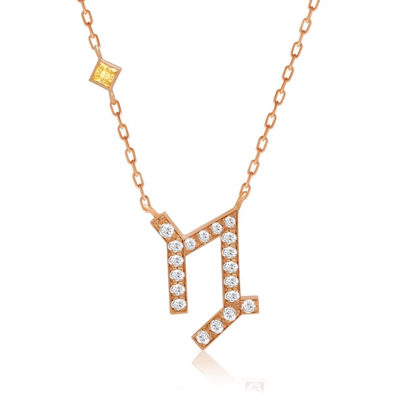 Capricorn horoscope necklace with citrine square pendant, rose gold chain, and small round crystal stones for a refined look