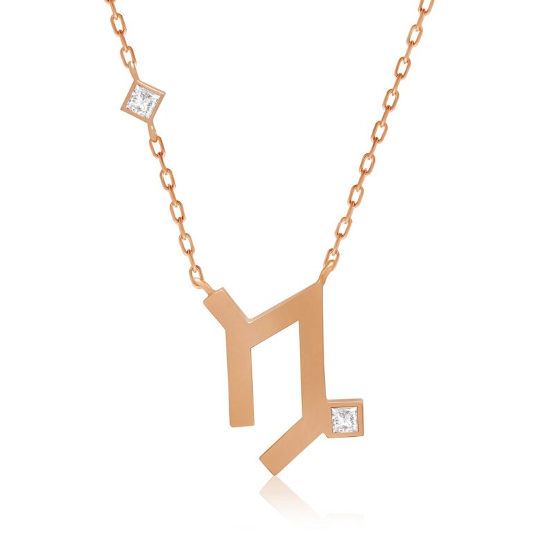 Gold-toned Capricorn horoscope necklace with chain links and square stones, adding a refined sparkle against a clean white background.