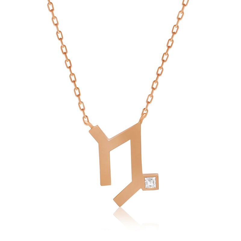 Rose-gold Capricorn horoscope necklace chain with a large Capricorn symbol pendant and square crystal accent on a clean white background Yataghan Jewellery
