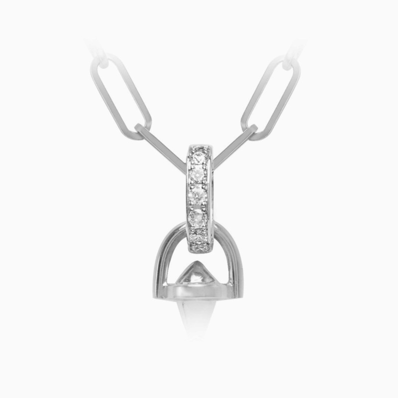 Silver Ginea Necklace bail and clasp in diamonds with diamond frame detailing, reflecting light in a refined Yataghan Jewellery style.