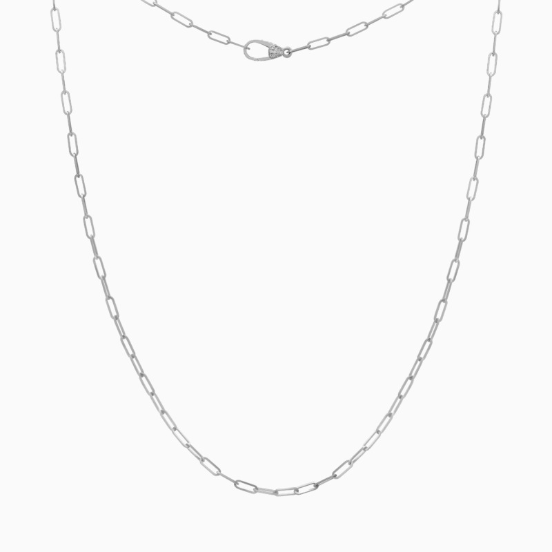 Ginea Necklace with a diamond frame and heart clasp on a silver chain, showcasing the bail and clasp in diamonds from Yataghan Jewellery.