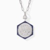 Elegant Ginea Necklace in Blue Sapphire Frame with diamond accents, blue sapphire stones, and a silver-tone bail and clasp.