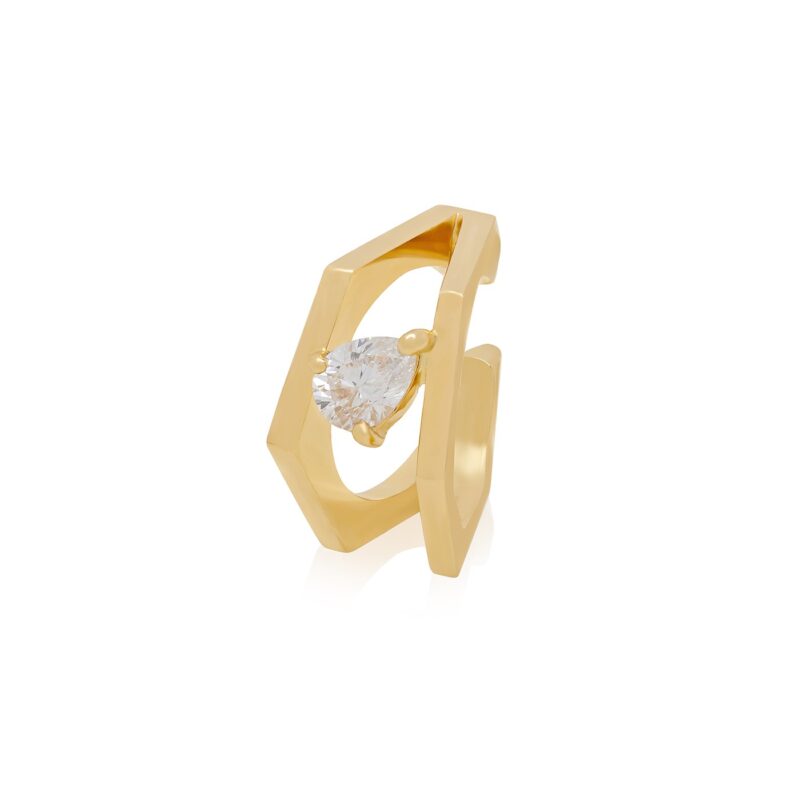 Double Hexagon with Pear Diamond Earcuff