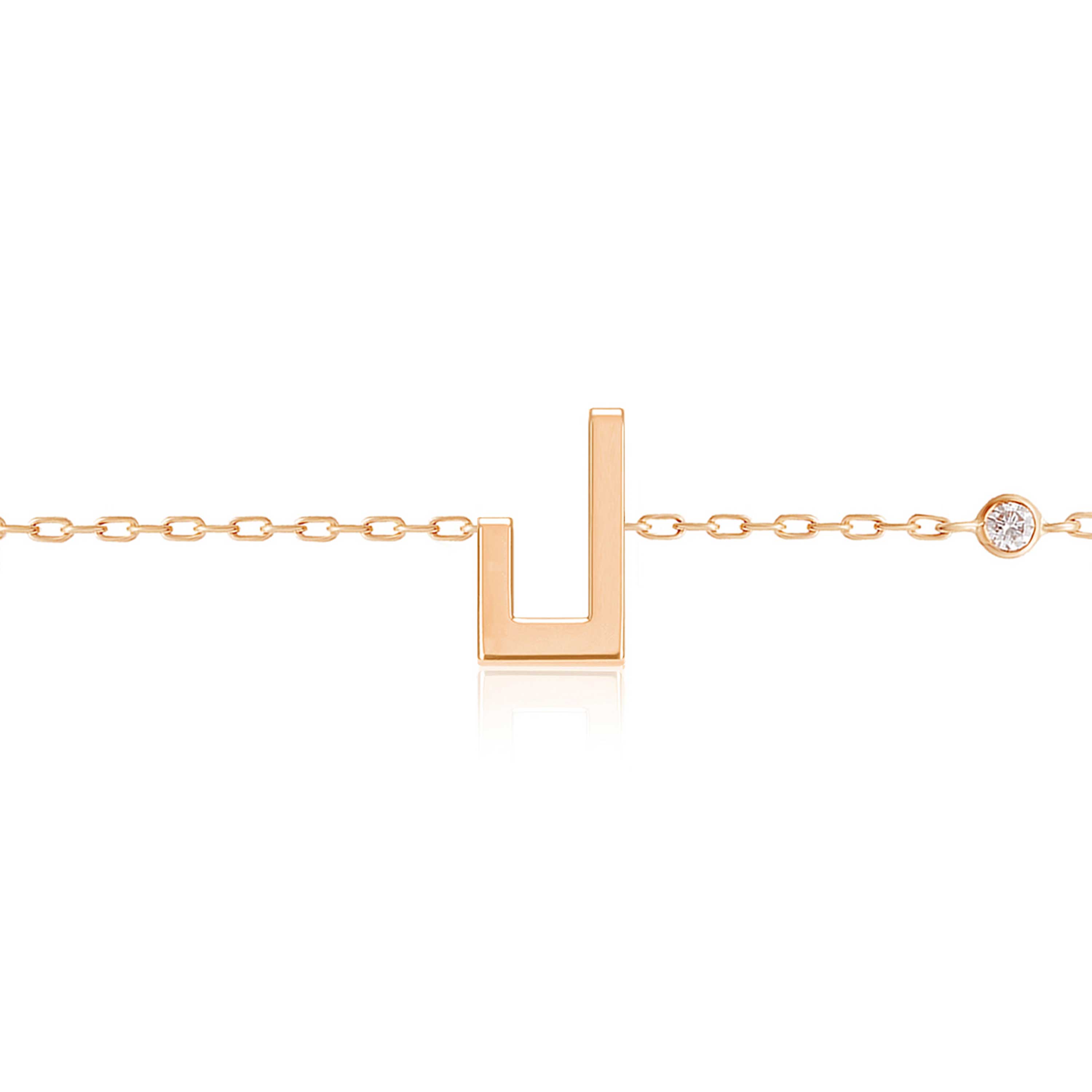 Rose-gold Harfi Laam Bracelet with a delicate chain, geometric H-shaped centerpiece, and round diamond accent