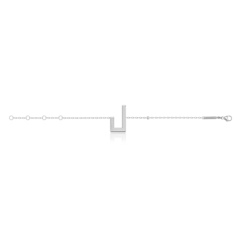 Delicate Harfi Laam Bracelet by Yataghan Jewellery, shown as a slim linked chain with a central geometric U-shaped pendant.
