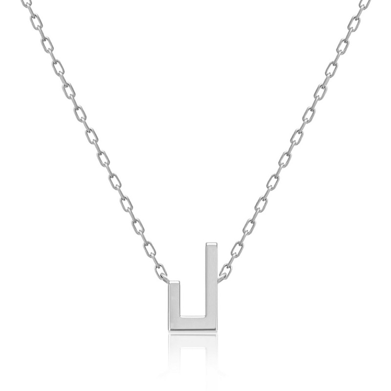 Silver-toned Harfi Laam necklace with a geometric pendant and linked chain displayed against a clean white background