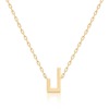Gold-tone Harfi Laam Necklace with a delicate chain and geometric pendant shaped like the Arabic letter lam on white.