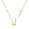 Gold-tone Harfi Laam necklace with a U-shaped pendant, linked chain, and two round sparkling accents by Yataghan Jewellery.
