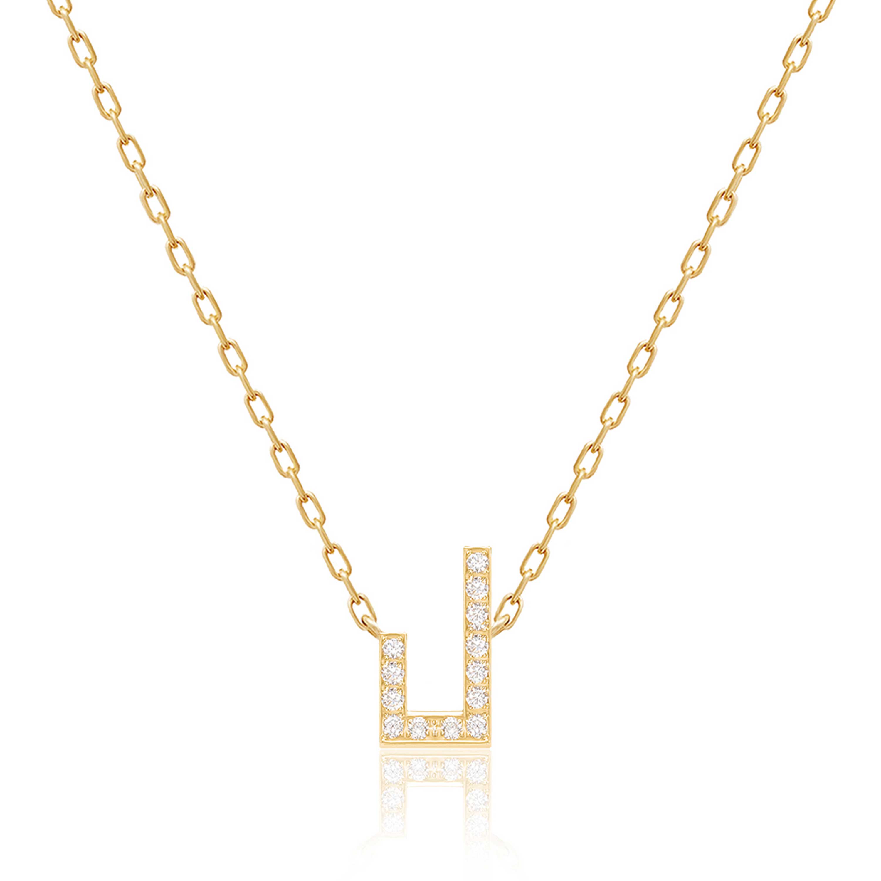 Gold-tone Harfi Laam Necklace with a geometric pendant and four sparkling stones on a delicate link chain
