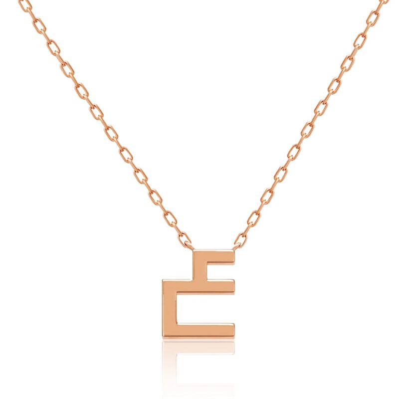 A gold-toned Harfi Ain Necklace by Yataghan Jewellery with a rectangular pendant and chain-link links, creating an elegant geometric look.