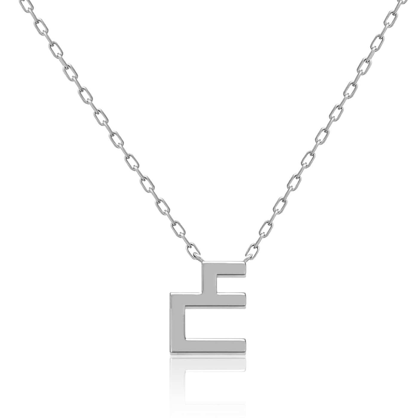 Harfi Ain Necklace by Yataghan Jewellery with a silver-tone chain and a bold letter-shaped pendant in a sleek geometric design.