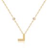 Gold Harfi Daal Necklace by Yataghan Jewellery with a geometric pendant and round clear stones, on a linked chain.