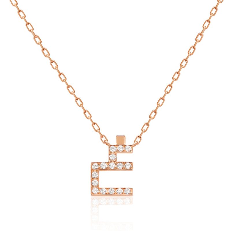 Harfi Ghain Necklace by Yataghan Jewellery in rose-gold tones with a rectangular pendant and sparkling stones on a delicate chain.