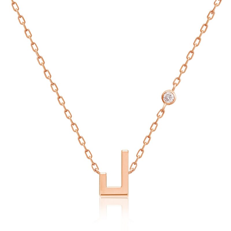 Harfi Laam Necklace by Yataghan Jewellery with a rose-gold chain and round stone centerpiece, sparkling in a clean minimal design.