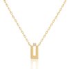 Gold-tone Harfi Noon Necklace chain with a square pendant and a small square stone detail, from Yataghan Jewellery.