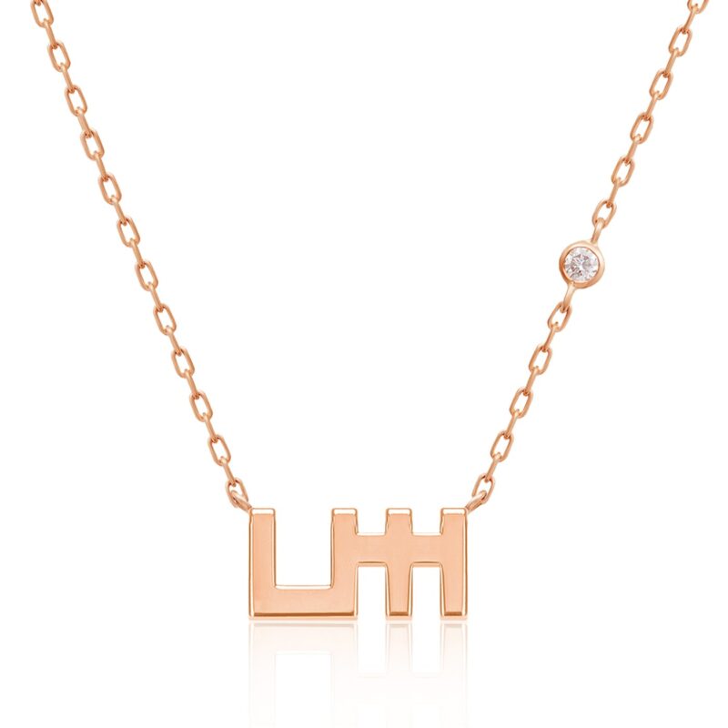 سلسلة قلادة Harfi Seen Necklace من Yataghan Jewellery بسلسلة حلقات ذهبية وردية مع حرف H وتفصيلة حجر دائري متلألئ.