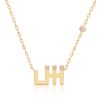 Harfi Sheen Necklace by Yataghan Jewellery with gold chain and cubic zirconia stones forming a bold Harfi H pendant.