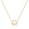 Gold Harfi Ta Necklace with a square pendant border and small diamond-like stones, on a linked chain for timeless elegance.