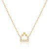 Gold Harfi Tha Necklace by Yataghan Jewellery with a square pendant and sparkling stones on a chunky chain.