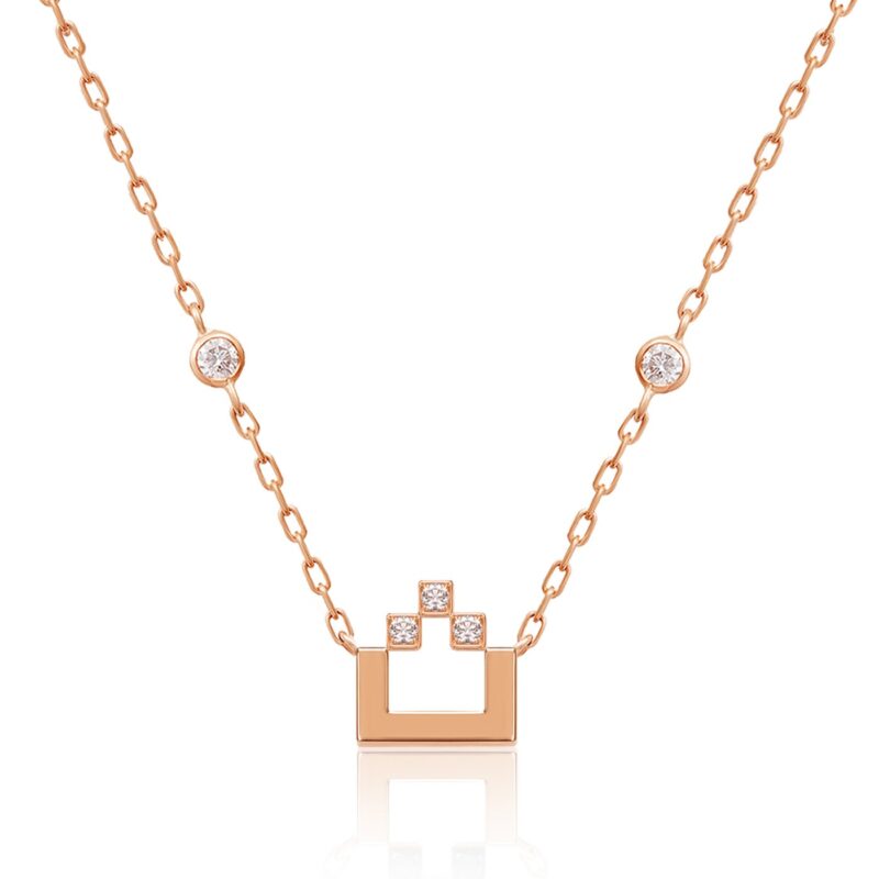 Harfi Tha Necklace by Yataghan Jewellery in rose gold with sparkling square-cut stones and a geometric pendant on a fine chain