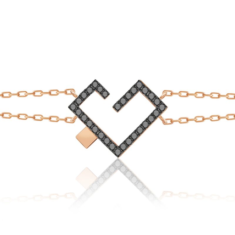 سوار Hubb Full Black Diamond بسلسلة ذهبية وردية وحلية شكل ماسية سوداء بإطار داكن، تفاصيل متناسقة ولمعة واضحة
