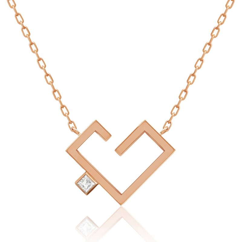 Hubb Solid Gold Necklace by Yataghan Jewellery with a rose-gold chain and geometric pendant set with a small diamond detail.