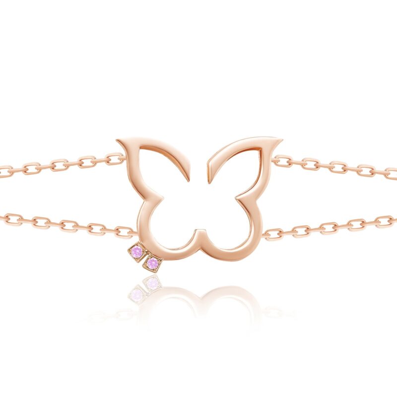 Hurriyah Bracelet by Yataghan Jewellery with a rose-gold tone chain and elegant pink stones, creating a timeless pendant design.