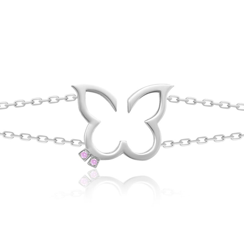 Silver Hurriyah Bracelet by Yataghan Jewellery with pink gemstone links, polished metal charm and sleek chain detail.