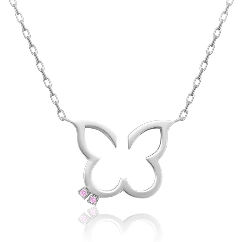 Hurriyah Necklace in white gold with pink stones, set in a heart-like pendant design on a fine chain for elegant jewellery.