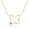 Hurriyah Necklace in yellow gold with green gemstones, featuring an elegant curved pendant design on a delicate chain.