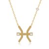 Gold-tone Horoscope Necklace (Pisces) by Yataghan Jewellery with a cross pendant and square crystal stones on a chain.