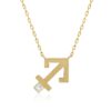 A gold Sagittarius horoscope necklace pendant with a rectangular crystal detail, shown on a fine chain in a clean white background.