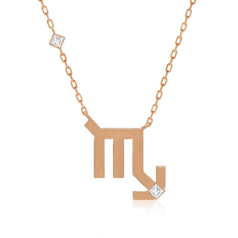 Scorpio horoscope necklace with a gold-tone chain and a bold Scorpio pendant, finished with a square clear stone for a bright sparkle.