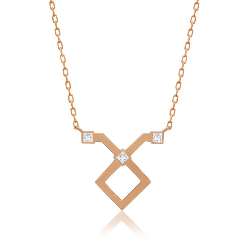 Gold Horoscope Necklace (Taurus) with geometric pendant, featuring white stones and a linked chain in warm, polished metal tones.
