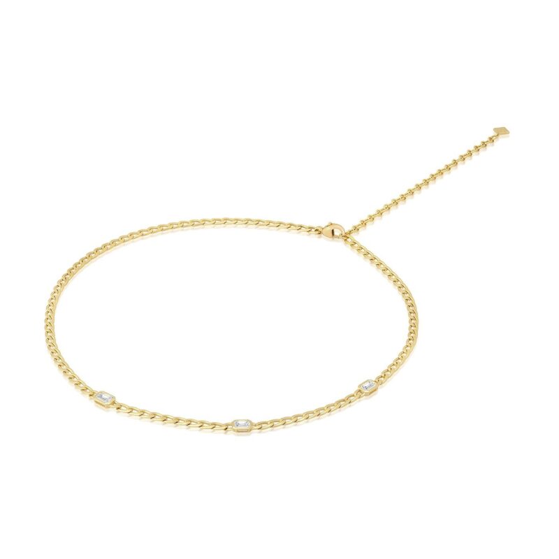 قلادة Vintage Choker من Yataghan Jewellery بسلسلة ذهبية رفيعة وروابط متصلة مع تفاصيل ألماس مربعة بلون لامع