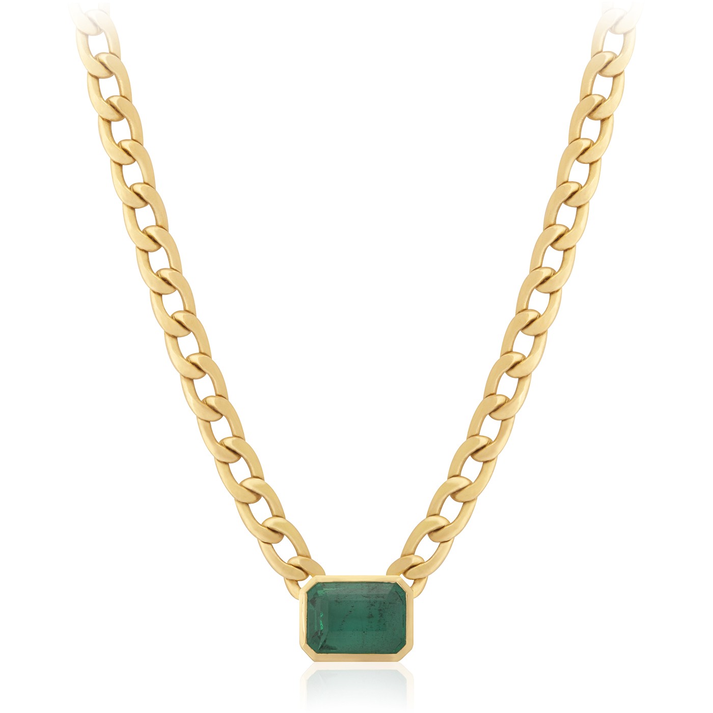 Vintage Necklace by Yataghan Jewellery with a thick yellow gold chain and emerald-green stone centerpiece for a timeless elegant look.