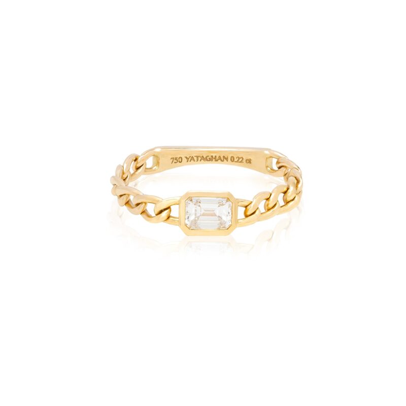 Vintage Ring by Yataghan Jewellery in gold with an emerald-cut clear stone, marked 0.22ct for a timeless, elegant look.