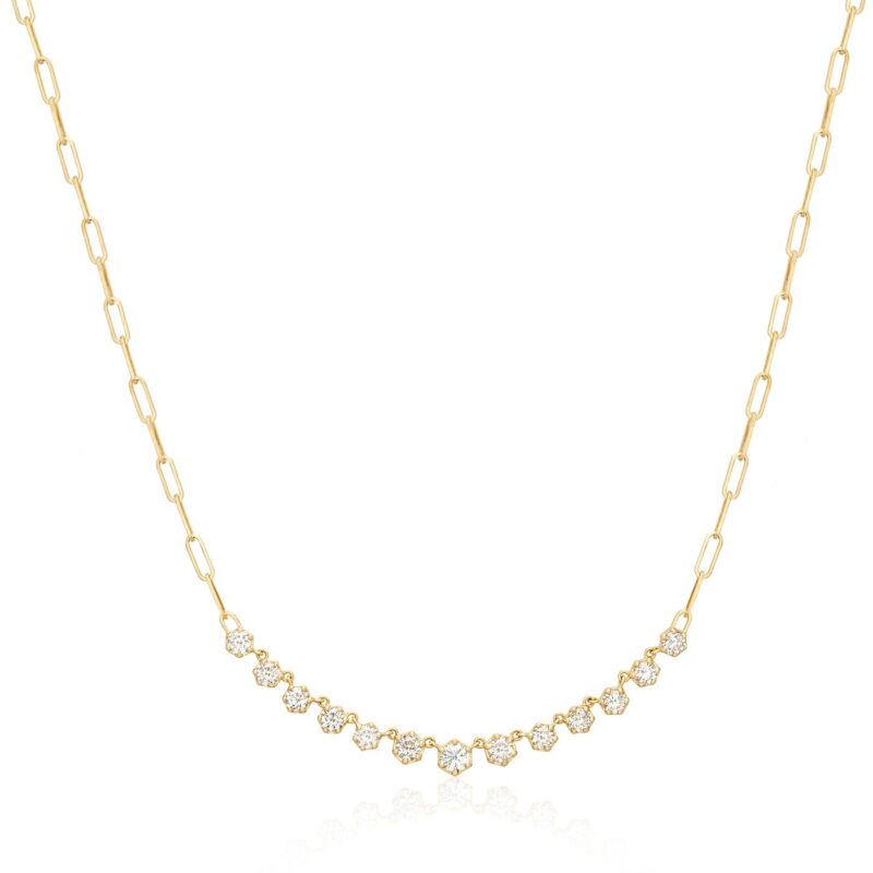 قلادة Vintage Hexagon Necklace ذهبية بسلسلة حلقات متشابكة تتوسطها أحجار ماسية سداسية متألقة لتصميم أنيق بطابع تراثي