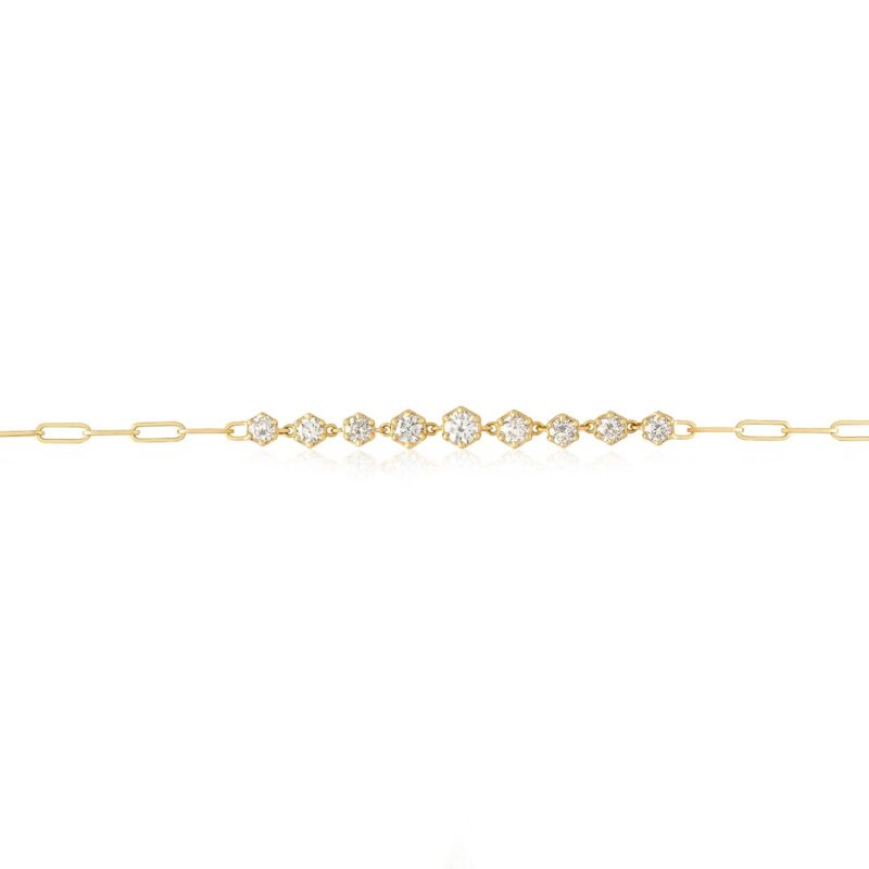 سوار Yataghan Jewellery بتصميم ذهبي من الروابط المستطيلة مع حبات سداسية مُرصّعة بحجر لامع على طول السوار