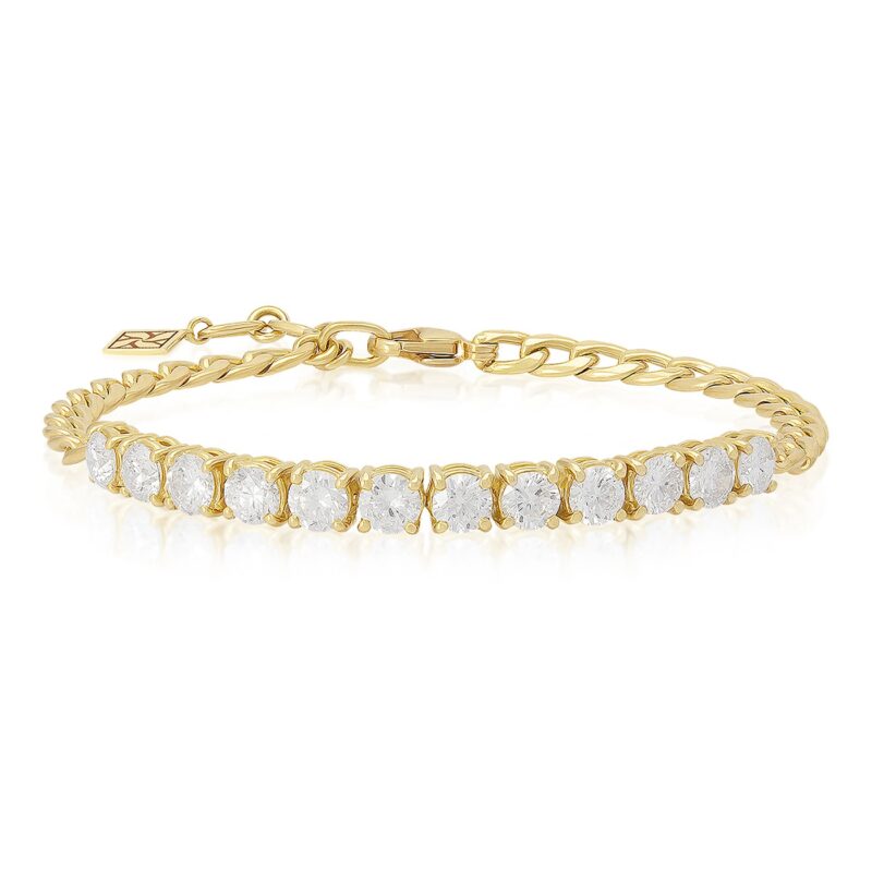 سوار Vintage Tennis Bracelet من Yataghan Jewellery بسلسلة ذهبية وأحجار شفافة دائرية بإطار ذهبي لامع