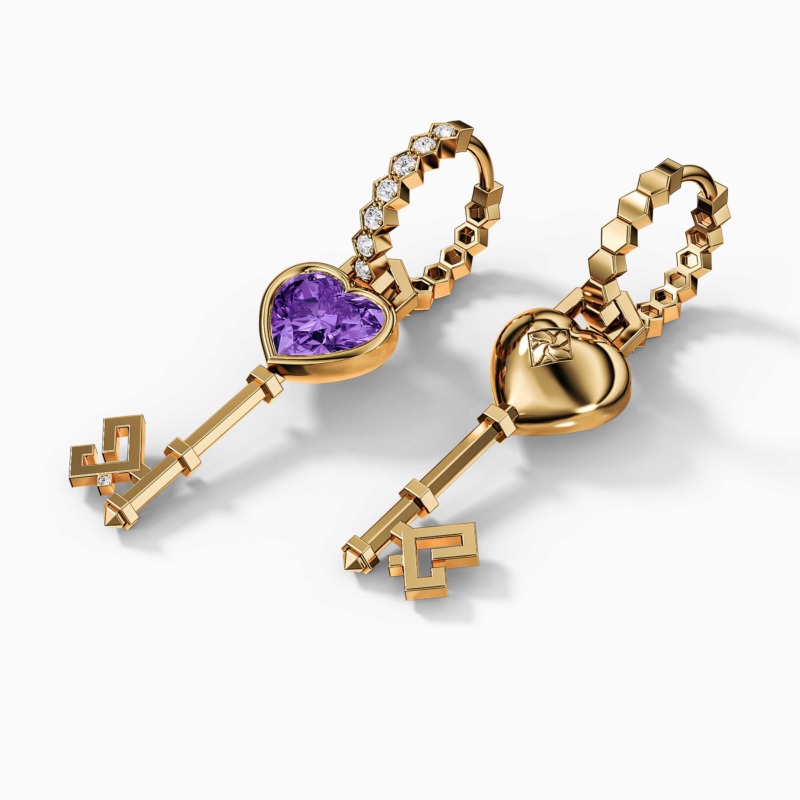 Alternative view of Key of Love Amethyst Solitaire with Diamond Hoop Earring