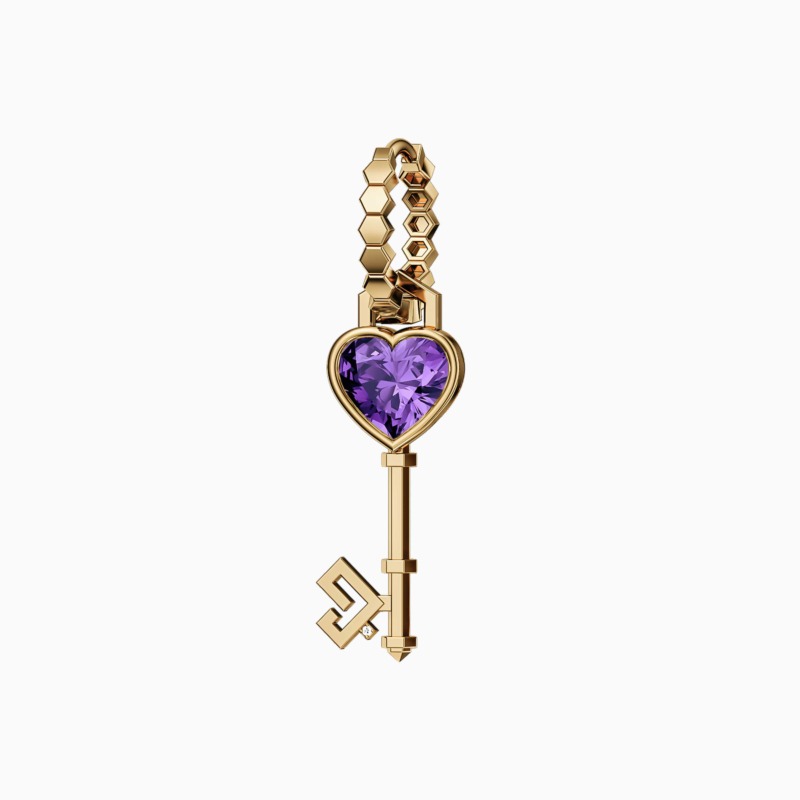 Key of Love Amethyst Solitaire with Gold Hoop Earring