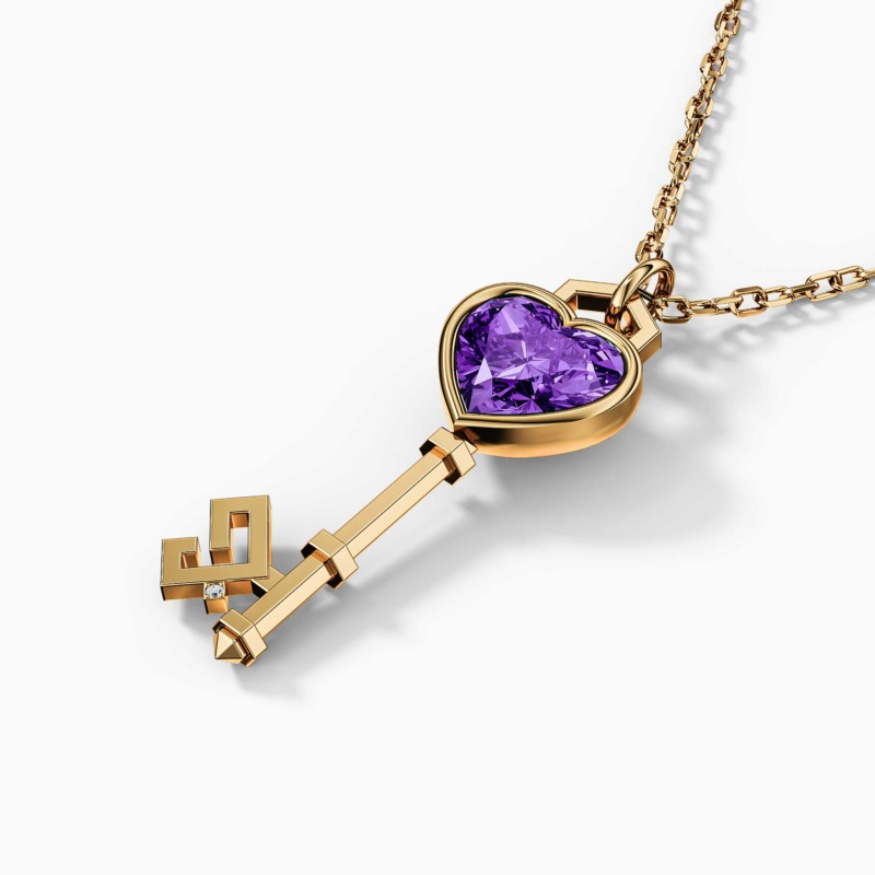 Alternative view of Key of Love Amethyst Solitaire Necklace