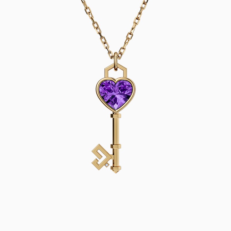 Key of Love Amethyst Solitaire Necklace