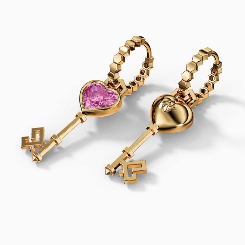 منظر بديل لـ Key of Love Pink Sapphire Solitaire with Gold Hoop Earring [Limited Edition]