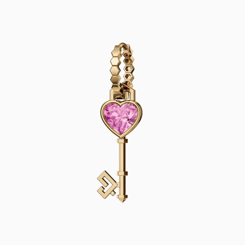 Key of Love Pink Sapphire Solitaire with Gold Hoop Earring [Limited Edition]