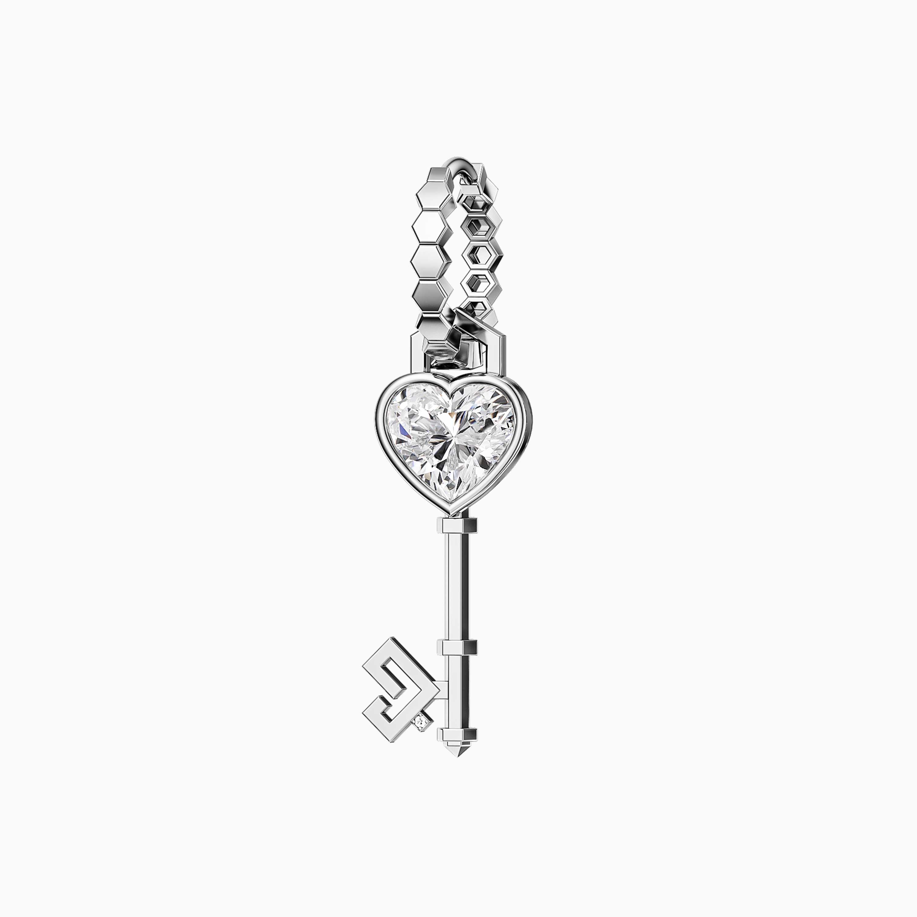 Key of Love Diamond Solitaire with Gold Hoop Earring - Image 4