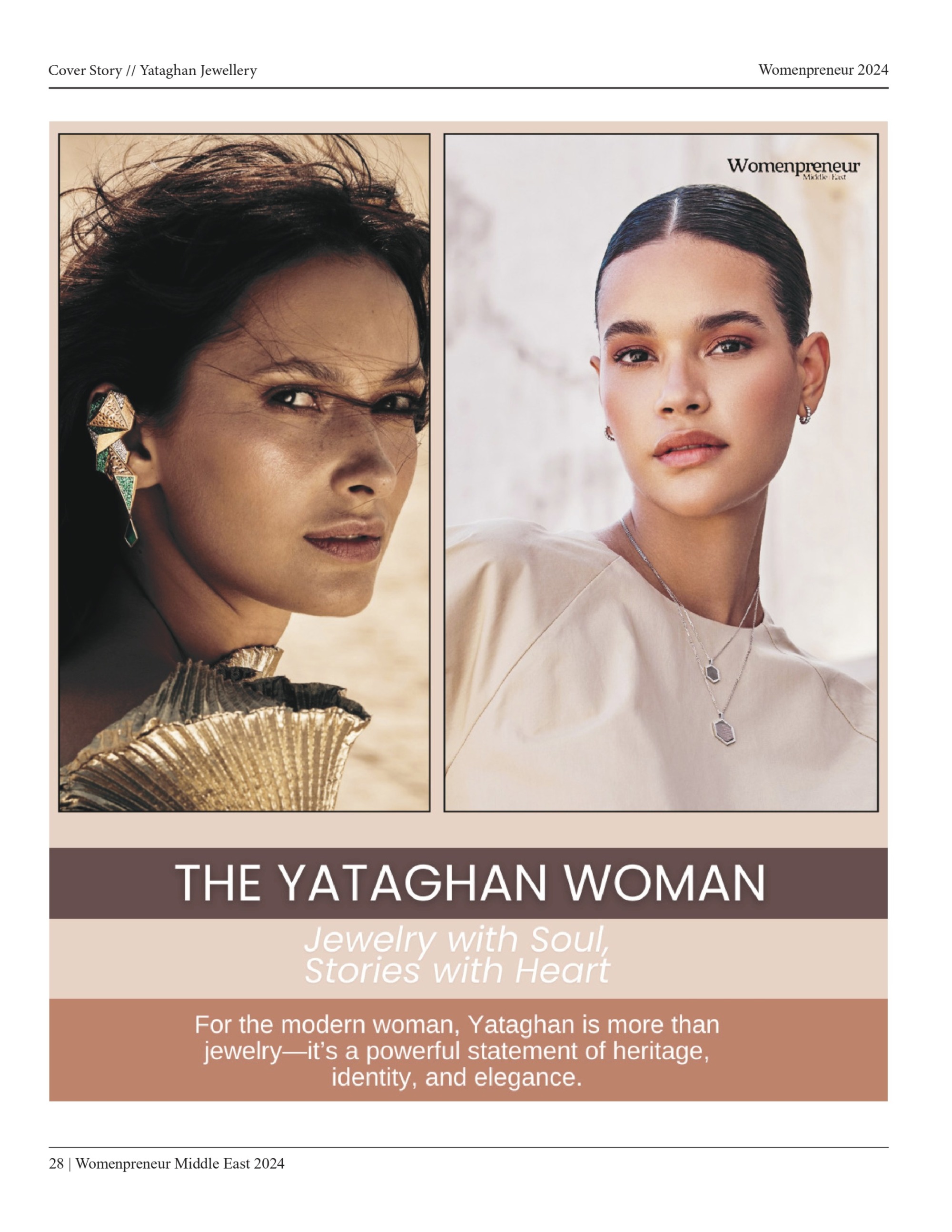 A Womenpreneur Middle East 2024 cover story presents Yataghan Jewellery with fashion portraits and statement pieces, pairing heritage, identity and elegance.