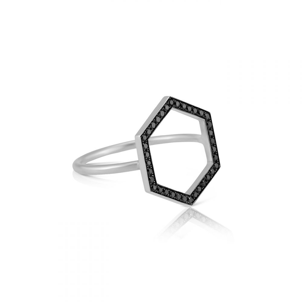 Alternative view of Hexagon Black Diamond Flat Ring